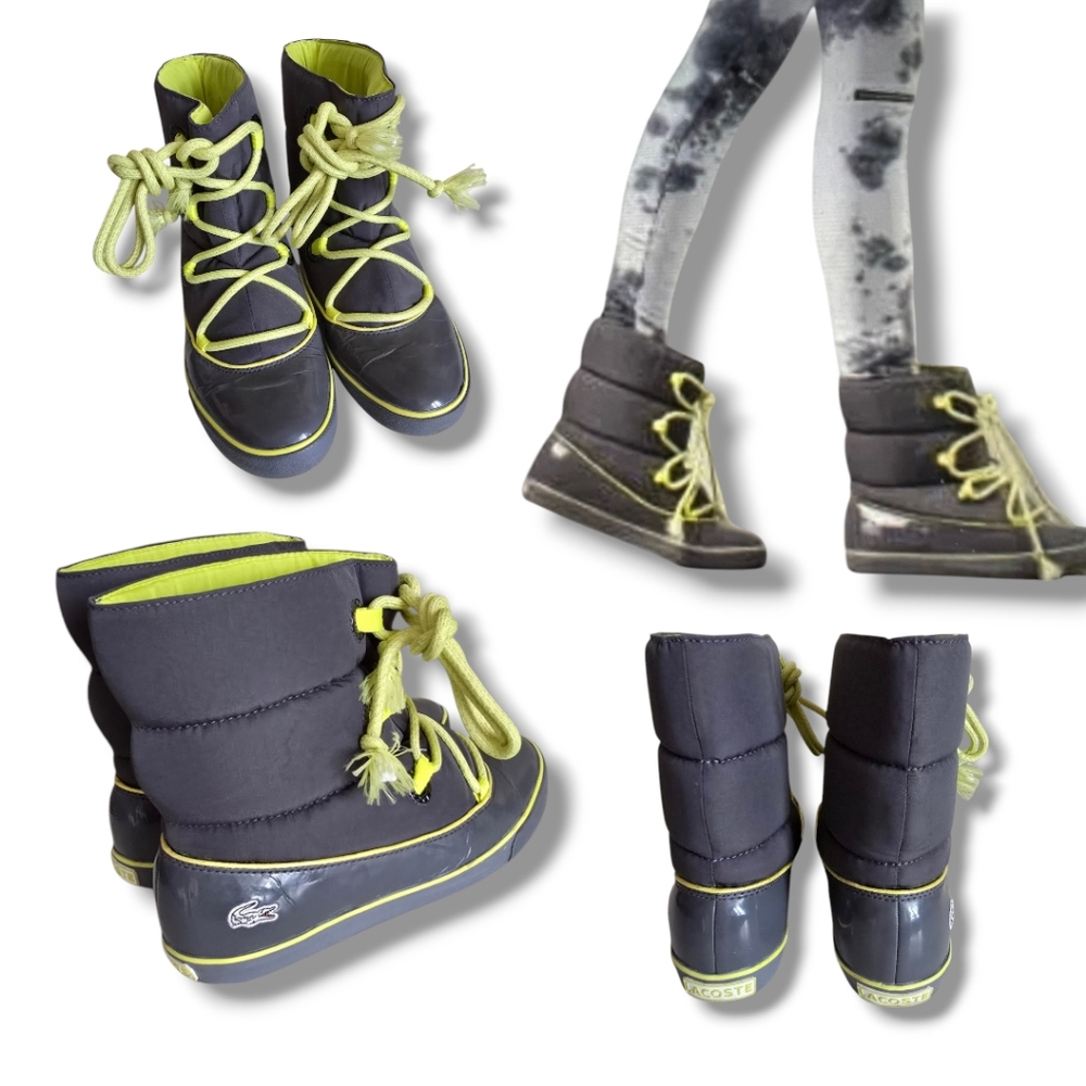 Lacoste Green and Gray Winter Boots with High-Top Design and Sturdy Sole